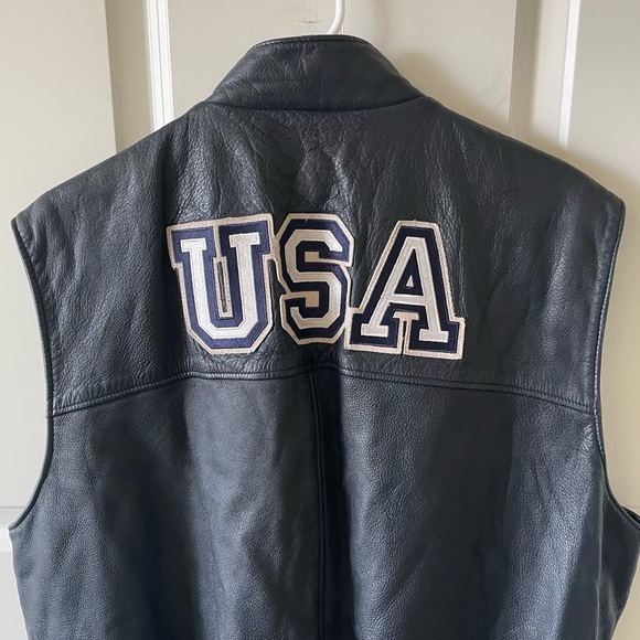 Roots Navy Leather Embroidered USA Vest - Picture 3 of 11
